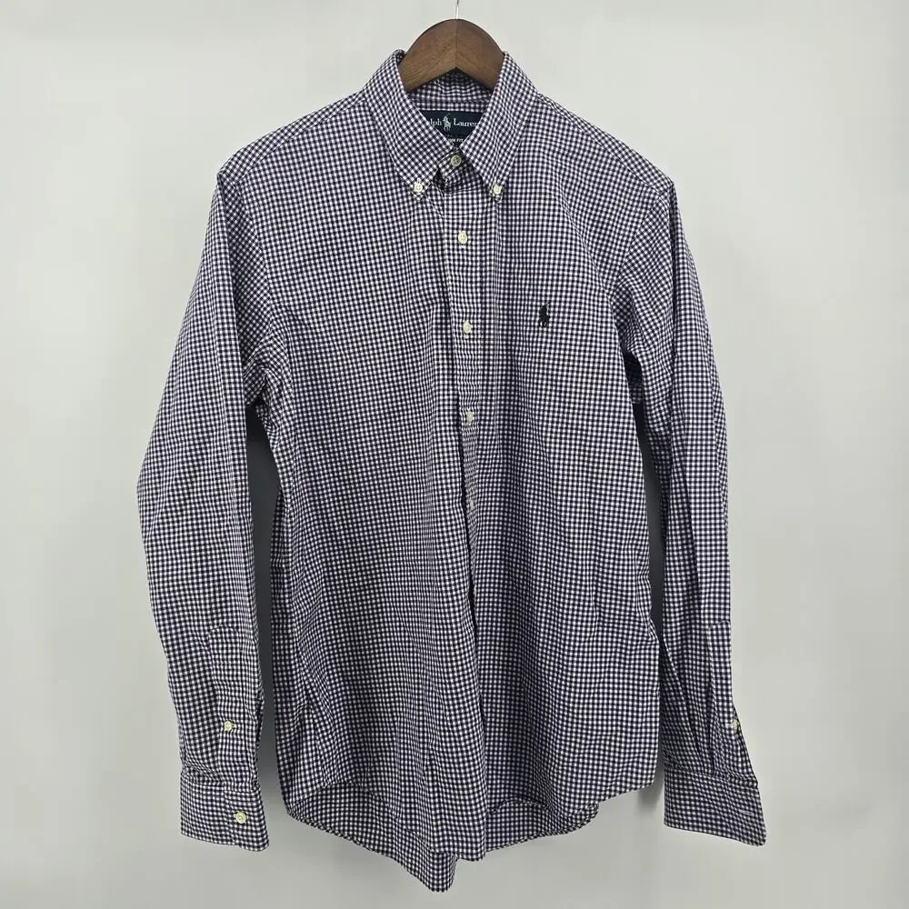 Polo Ralph Lauren Men Blue Gingham Button Down Shirt Size Medium custom fit Pony